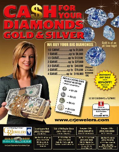 cash, diamonds, gold, silver