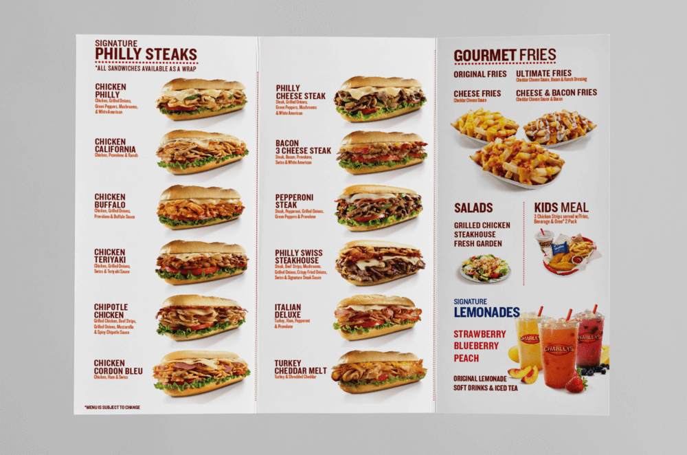 Charleys Philly Steaks Menu
