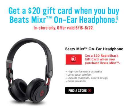 $20 Gift Card with Beats Mixr Headphones at Radio Shack