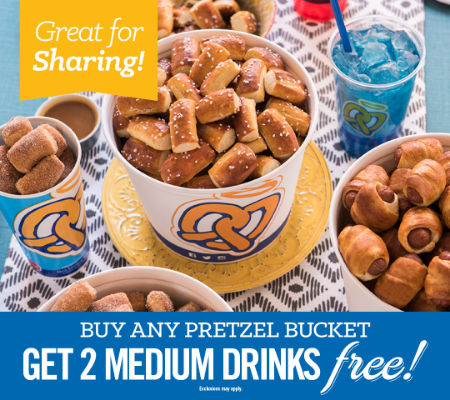 Auntie Anne's Pretzels | 2 FREE Medium Drinks When You Buy A Pretzel Bucket