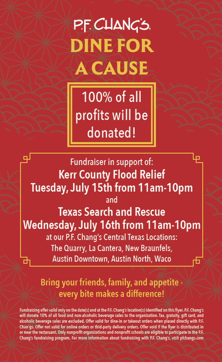 Dine for a Cause at P.F. Chang's to support Texas Flood Relief